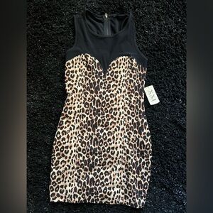 Vintage Forever 21 Black and Leopard Print Mini Dress